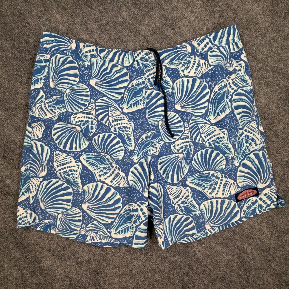 Vineyard Vines Chappy Swim Trunks‎ Mens Medium Blue Seashell Print Shorts 0517